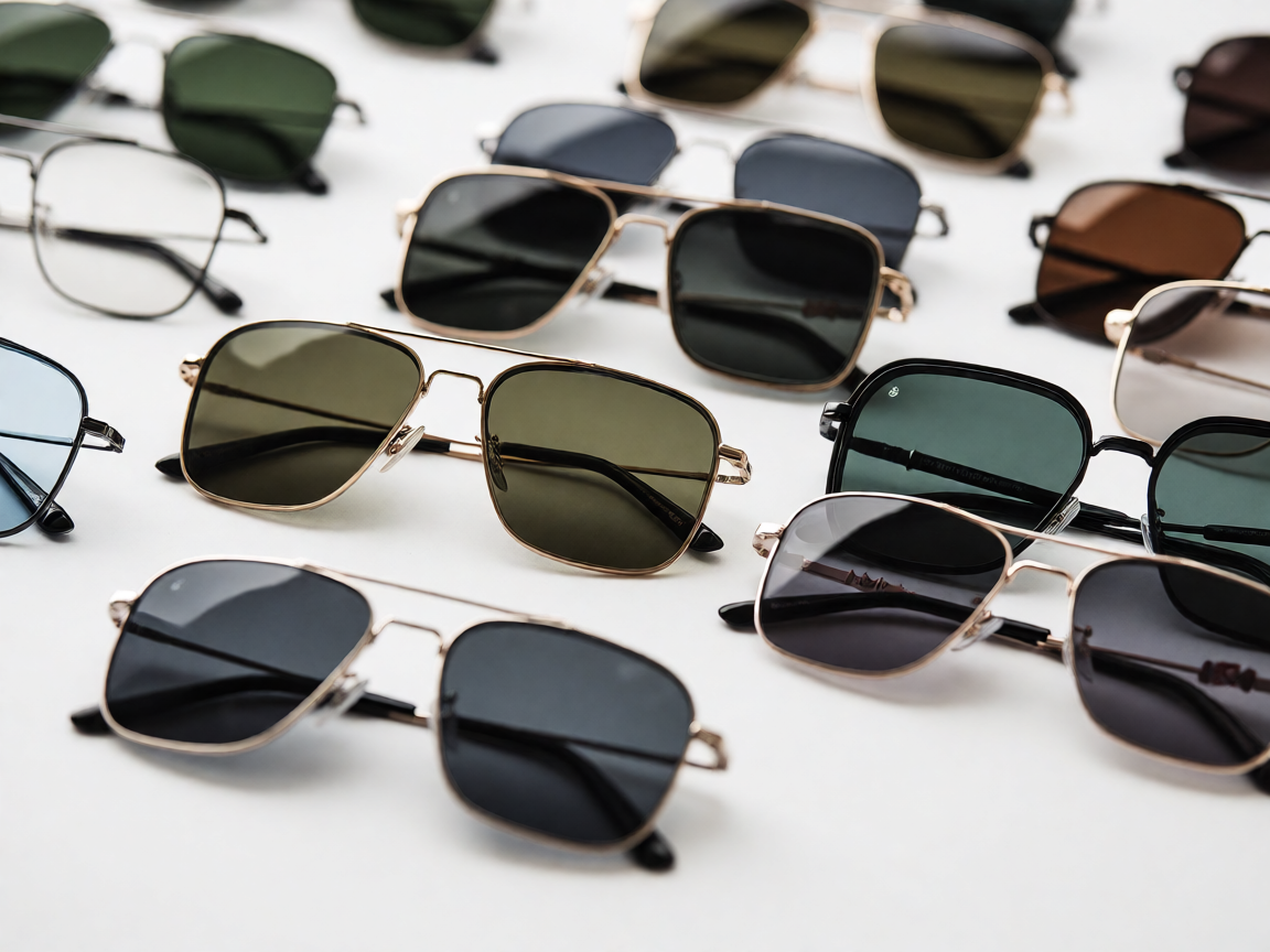 Ray-Ban太阳镜系列展示，多款经典飞行员与方形镜框排列