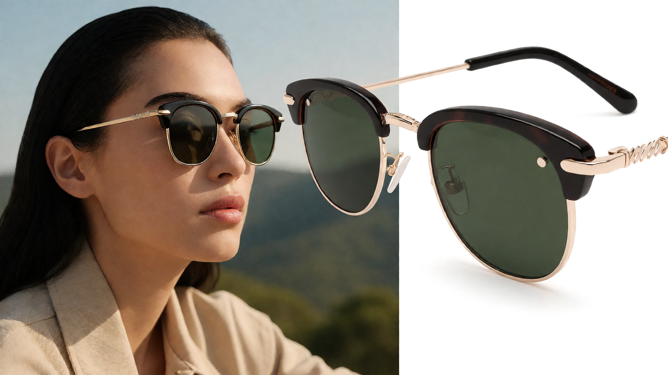 Ray-Ban Clubmaster半框太阳镜，复古眉框设计与优雅气质