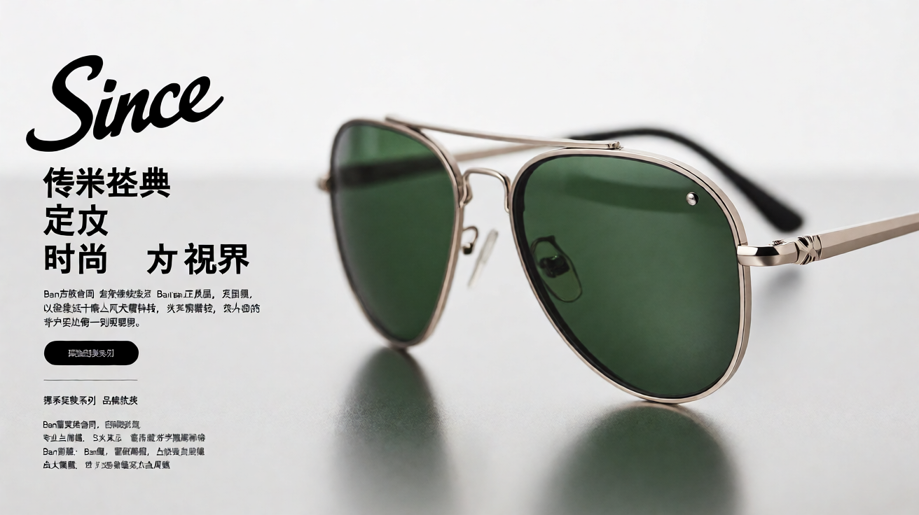 Ray-Ban经典飞行员太阳镜特写，展示标志性金属镜框与绿色镜片